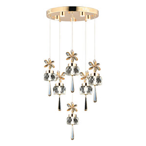 Amaris 6'lı Yuvarlak Gold Kelebek Led Avize Kristal Ledli Modern Oturma Odası Büyük Salon Sarkıt Avize