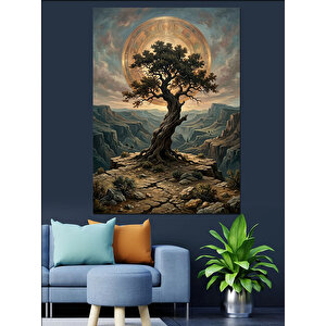 Dolunay Altında Yalnız Ağaç Dekoratif Kanvas - Mdf Ahşap Tablo 50x70 cm