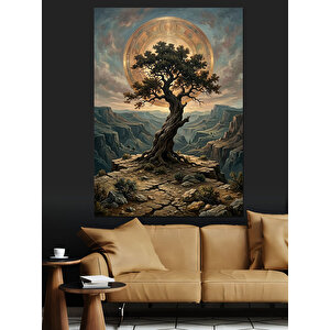 Dolunay Altında Yalnız Ağaç Dekoratif Kanvas - Mdf Ahşap Tablo 50x70 cm
