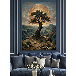 Dolunay Altında Yalnız Ağaç Dekoratif Kanvas - Mdf Ahşap Tablo 50x70 cm
