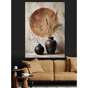 Dolunay Ve Vazoda Çiçekler Dekoratif Kanvas - Mdf Ahşap Tablo 50x70 cm