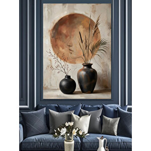 Dolunay Ve Vazoda Çiçekler Dekoratif Kanvas - Mdf Ahşap Tablo 50x70 cm