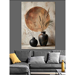 Dolunay Ve Vazoda Çiçekler Dekoratif Kanvas - Mdf Ahşap Tablo 50x70 cm