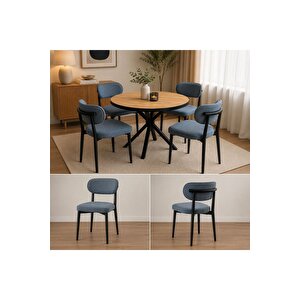 4 Kişilik Gri Sandalye Doğal Ahşap Görünümlü Yemek Masası & Mutfak Masası Takımı Modern Tasarım