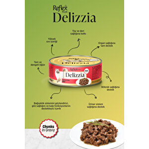 Plus Delizzia / Sos İçinde Parça Etli Dana Etli Yetişkin Kedi Maması 85g X 12 Adet