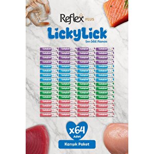 Plus Lickylick Kedi Sıvı Ödül Maması Karışık Paket 15g X 64 Adet