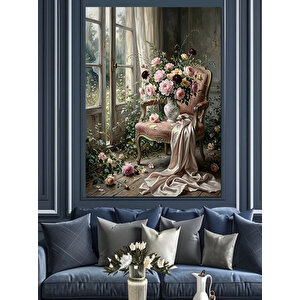 Pencere Kenarında Çiçekler Ve Kadın Dekoratif Kanvas - Mdf Ahşap Tablo 70x100 cm
