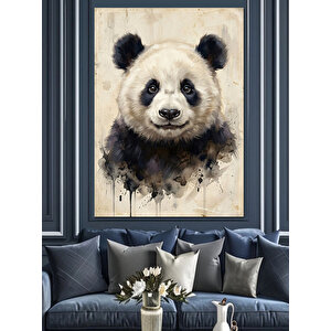 Beyaz Fondaki Sevimli Panda Portresi Dekoratif Kanvas - Mdf Ahşap Tablo 100x140 cm
