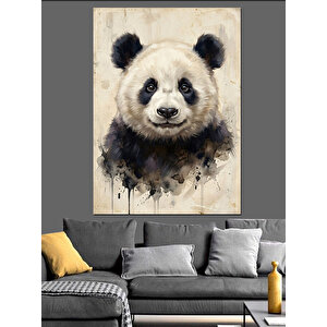 Beyaz Fondaki Sevimli Panda Portresi Dekoratif Kanvas - Mdf Ahşap Tablo 100x140 cm