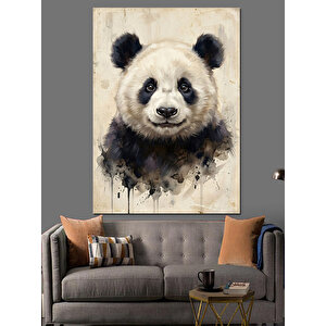 Beyaz Fondaki Sevimli Panda Portresi Dekoratif Kanvas - Mdf Ahşap Tablo 100x140 cm