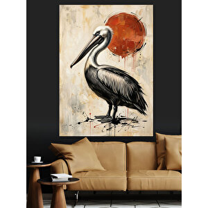 Gün Batımında Tek Başına Pelikan Dekoratif Kanvas - Mdf Ahşap Tablo 50x70 cm