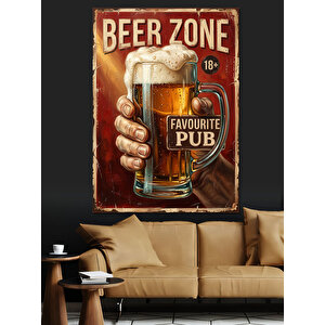 Bira Bölgesi Retro Metal Tabela Dekoratif Kanvas - Mdf Ahşap Tablo 70x100 cm