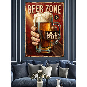 Bira Bölgesi Retro Metal Tabela Dekoratif Kanvas - Mdf Ahşap Tablo 70x100 cm