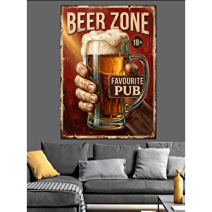 Bira Bölgesi Retro Metal Tabela Dekoratif Kanvas - Mdf Ahşap Tablo 70x100 cm