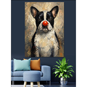 Palyaço Burunlu Fransız Bulldog Köpeği Dekoratif Kanvas - Mdf Ahşap Tablo 70x100 cm