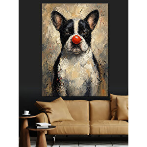 Palyaço Burunlu Fransız Bulldog Köpeği Dekoratif Kanvas - Mdf Ahşap Tablo 70x100 cm