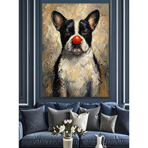 Palyaço Burunlu Fransız Bulldog Köpeği Dekoratif Kanvas - Mdf Ahşap Tablo 70x100 cm