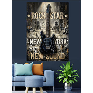 Rock Star New York Yazısı Dekoratif Kanvas - Mdf Ahşap Tablo 100x140 cm