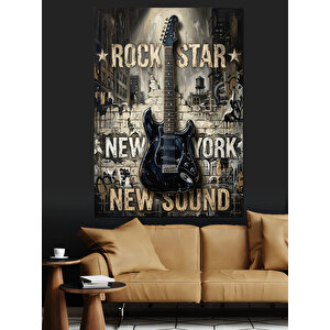Rock Star New York Yazısı Dekoratif Kanvas - Mdf Ahşap Tablo 100x140 cm