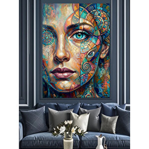 Desenli Ve Renkli Kadın Portresi Dekoratif Kanvas - Mdf Ahşap Tablo 50x70 cm