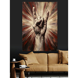 Kaya İşareti Yapan Metalik El Dekoratif Kanvas - Mdf Ahşap Tablo 70x100 cm
