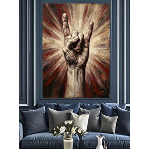 Kaya İşareti Yapan Metalik El Dekoratif Kanvas - Mdf Ahşap Tablo 70x100 cm