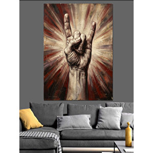 Kaya İşareti Yapan Metalik El Dekoratif Kanvas - Mdf Ahşap Tablo 70x100 cm