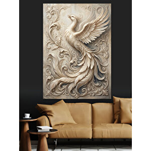 Taş Kabartma Tarzında Uçan Anka Dekoratif Kanvas - Mdf Ahşap Tablo 100x140 cm