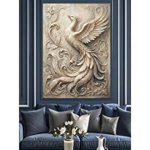 Taş Kabartma Tarzında Uçan Anka Dekoratif Kanvas - Mdf Ahşap Tablo 100x140 cm