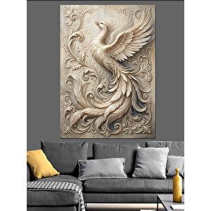 Taş Kabartma Tarzında Uçan Anka Dekoratif Kanvas - Mdf Ahşap Tablo 100x140 cm