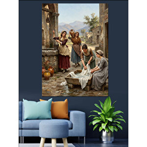 Çeşme Başında Çamaşır Yıkayan Kadınlar Dekoratif Kanvas - Mdf Ahşap Tablo 100x140 cm