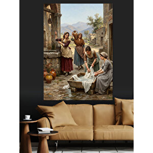 Çeşme Başında Çamaşır Yıkayan Kadınlar Dekoratif Kanvas - Mdf Ahşap Tablo 100x140 cm