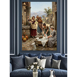 Çeşme Başında Çamaşır Yıkayan Kadınlar Dekoratif Kanvas - Mdf Ahşap Tablo 100x140 cm