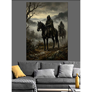 Karanlıkta Atlı Gizemli Savaşçı Figürü Dekoratif Kanvas - Mdf Ahşap Tablo 100x140 cm