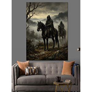 Karanlıkta Atlı Gizemli Savaşçı Figürü Dekoratif Kanvas - Mdf Ahşap Tablo 100x140 cm