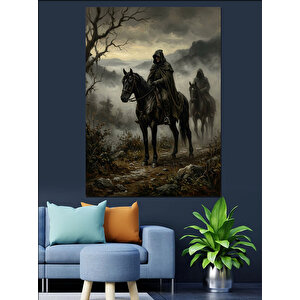 Karanlıkta Atlı Gizemli Savaşçı Figürü Dekoratif Kanvas - Mdf Ahşap Tablo 100x140 cm
