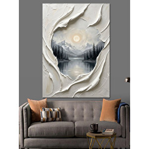 Yırtık Kağıt Ardında Göl Manzarası Dekoratif Kanvas - Mdf Ahşap Tablo 100x140 cm