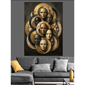 Maskelerden Oluşan Modern Kadın Portresi Dekoratif Kanvas - Mdf Ahşap Tablo 100x140 cm