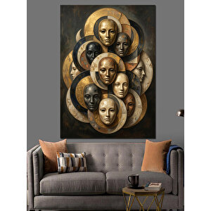 Maskelerden Oluşan Modern Kadın Portresi Dekoratif Kanvas - Mdf Ahşap Tablo 100x140 cm