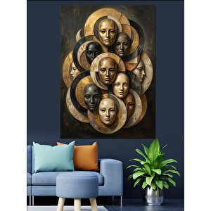 Maskelerden Oluşan Modern Kadın Portresi Dekoratif Kanvas - Mdf Ahşap Tablo 100x140 cm