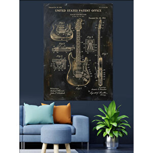 Gitar Teknik Planı Sanat Tasarımı Dekoratif Kanvas - Mdf Ahşap Tablo 70x100 cm