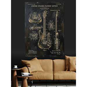 Gitar Teknik Planı Sanat Tasarımı Dekoratif Kanvas - Mdf Ahşap Tablo 70x100 cm