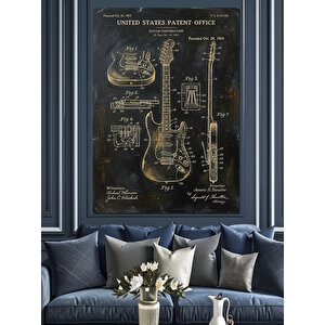 Gitar Teknik Planı Sanat Tasarımı Dekoratif Kanvas - Mdf Ahşap Tablo 70x100 cm