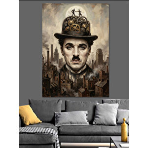 Silindir Şapkalı Charlie Chaplin Portresi Dekoratif Kanvas - Mdf Ahşap Tablo 70x100 cm