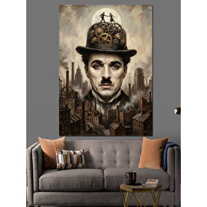 Silindir Şapkalı Charlie Chaplin Portresi Dekoratif Kanvas - Mdf Ahşap Tablo 70x100 cm