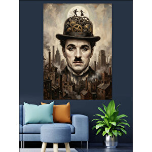 Silindir Şapkalı Charlie Chaplin Portresi Dekoratif Kanvas - Mdf Ahşap Tablo 70x100 cm