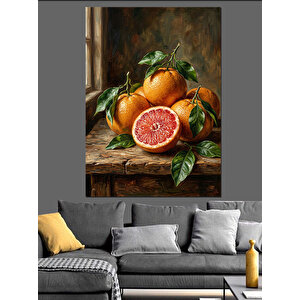 Mutfak Masasında Portakal Ve Greyfurt Dekoratif Kanvas - Mdf Ahşap Tablo 50x70 cm