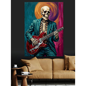 Gitar Çalan Karizmatik İskelet Figürü Dekoratif Kanvas - Mdf Ahşap Tablo 50x70 cm