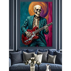 Gitar Çalan Karizmatik İskelet Figürü Dekoratif Kanvas - Mdf Ahşap Tablo 50x70 cm