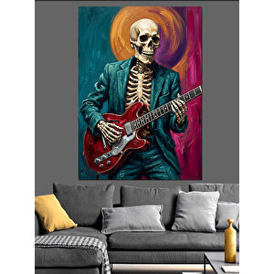 Gitar Çalan Karizmatik İskelet Figürü Dekoratif Kanvas - Mdf Ahşap Tablo 50x70 cm